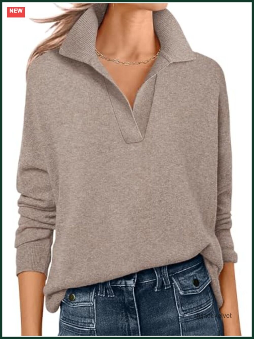 V-Neck Long Sleeve Pullover Sweater Lightweight Regular Fit Knit Top
